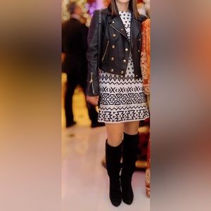 Alice + Olivia black and white embellished dress